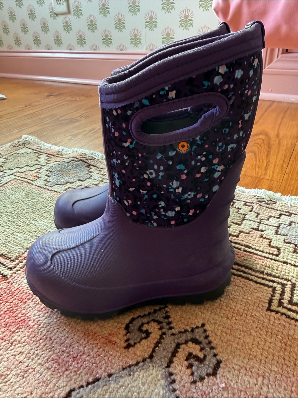 Bogs Kids Purple Waterproof Patterned Rain & Snow Boots